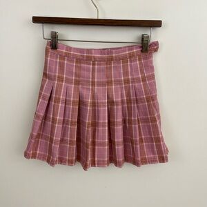 Pink Plaid Pleated Mini Skirt